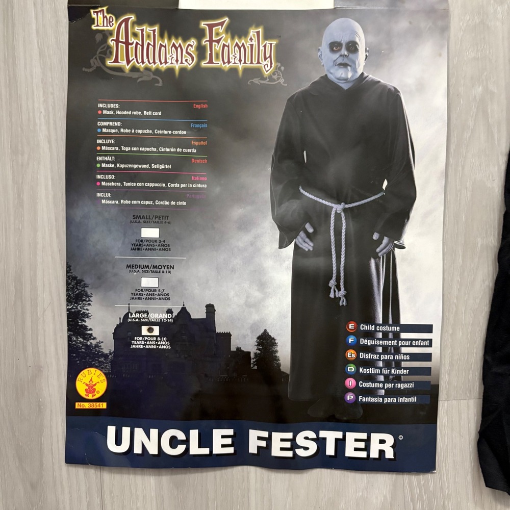 The Addams Family Boy Costume Uncle Fester Halloween Cosplay Dress Up Size 12-14